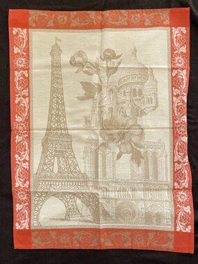 Le Jacquard Francais Beige Orange Eiffel Tower Notre Dame Towel Linen Cotton